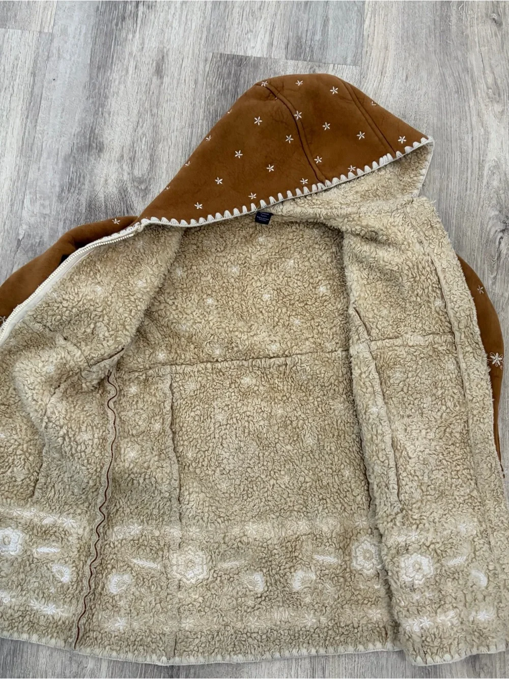 GAP Kids Hooded Coat Faux Suede Nordic Embroidered Shearling Girls 5T Cottage